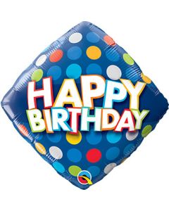 Happy Birthday Blue & Colorful Dots Diamond Shape 18 Inch Foil Mylar Balloon [57329]