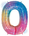 Megaloon Number 0 Opal Rainbow 34 Inch  Foil Mylar Balloon [15840RW]