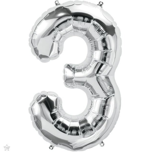 Number 3 Silver Foil Balloon 34 Inch [97]