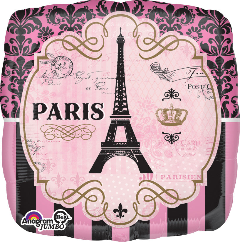 A Day in Paris 28 Inch Mylar Balloon - Paris Theme Balloon - 1 Pack NOT INFLATED [34850]