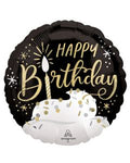Satin Black Silver Gold Happy Birthday 18 Inch Foil Mylar Balloon [46951]