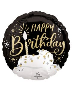 Satin Black Silver Gold Happy Birthday 18 Inch Foil Mylar Balloon [46951]