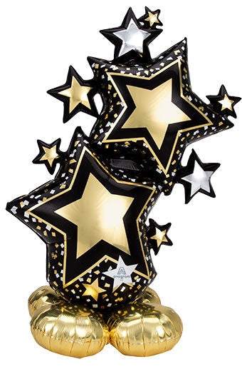 AIRLOONZ Star Black & Gold Cluster 59 Inch Foil Mylar Balloon [42463]