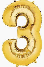 Number 3 Gold 34 Inch Foil Mylar Balloon [28248]