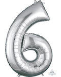 Number 6 Silver 34 Inch Foil Mylar Balloon [27986]