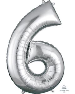 Number 6 Silver 34 Inch Foil Mylar Balloon [27986]