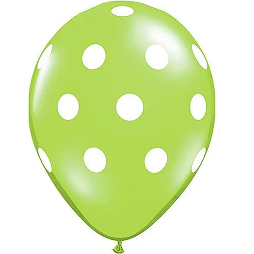 Qualatex Lime Green with White Big Polka Dots 11 inch Latex Balloons 50 Count [37228]