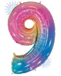 Megaloon Number 9 Opal Rainbow 34 Inch  Foil Mylar Balloon [15849RW]