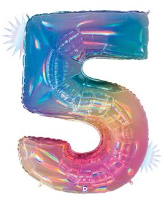 Megaloon Number 5 Opal Rainbow 34 Inch  Foil Mylar Balloon [15845RW]
