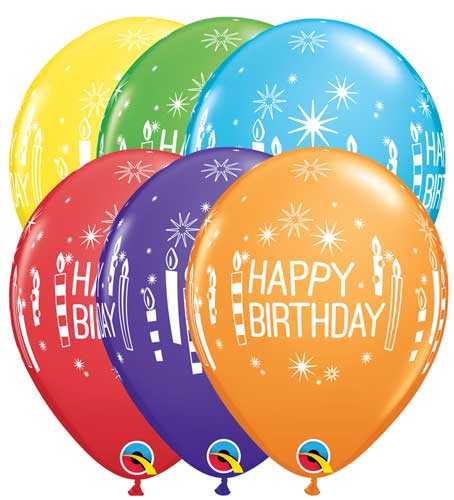 Birthday Candles & Starbursts 11 Inch Assorted Color Latex Balloons 50 Count [49685]