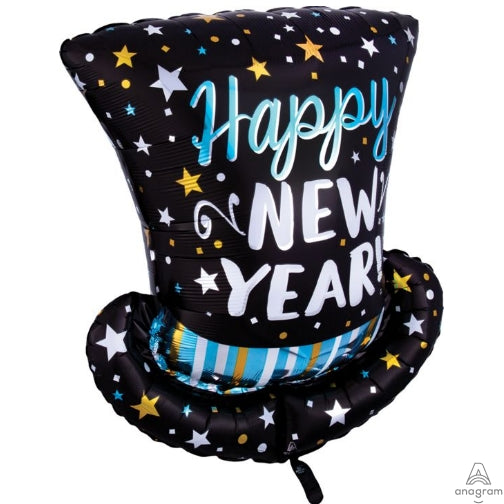 Happy New Year Satin Top Hat 24 Inch Foil Mylar Balloon [40113]