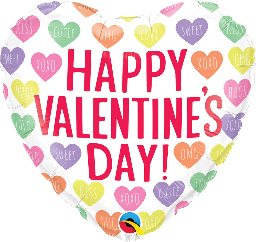 Qualatex Happy Valentine's Day Conversation Hearts 18 Inch Heart Shaped Foil Mylar Balloon [24714]