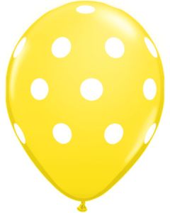 Qualatex Yellow with White Polka Dots Latex 11 Inch Balloons 12 Pack  [77146YE-12]