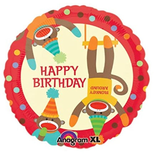 Sock Monkey Happy Birthday 18 Inch Foil Mylar Balloon [113693]