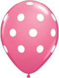 Qualatex Rose Pink  with White Big Polka Dots 11 inch Latex Balloons 50 Count [37222]