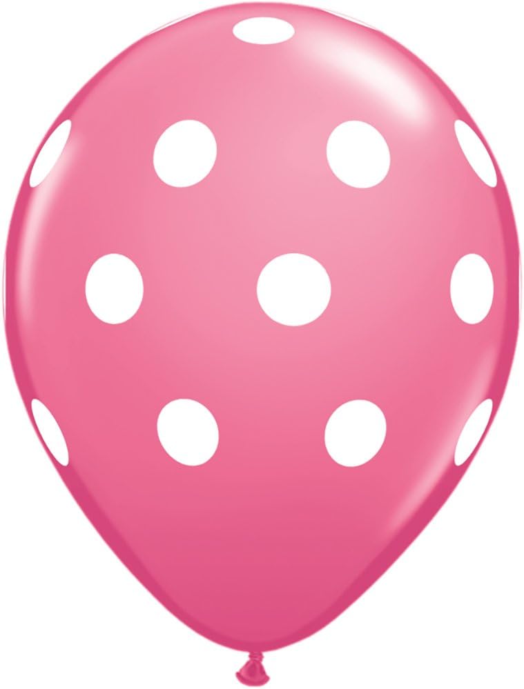Qualatex Rose Pink  with White Big Polka Dots 11 inch Latex Balloons 50 Count [37222]