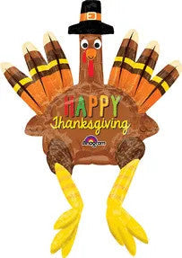 Happy Thanksgiving Sitting Turkey 26 Inch Air Filled Mylar Balloon [34036]
