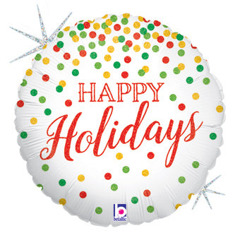 Glitter Happy Holidays Confetti Holographic 18 Inch Foil Mylar Balloon [36615]
