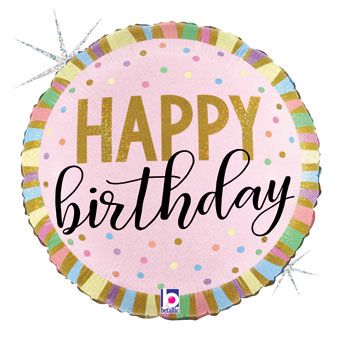 Glitter Pastel Stripes Happy Birthday 18 Inch Foil Mylar Balloon [26367]