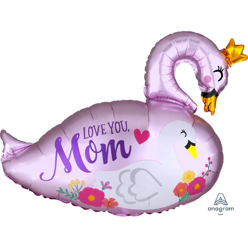 Happy Mother's Day Satin Love You Mom Swan 29 Inch Foil Mylar Balloon [40833]