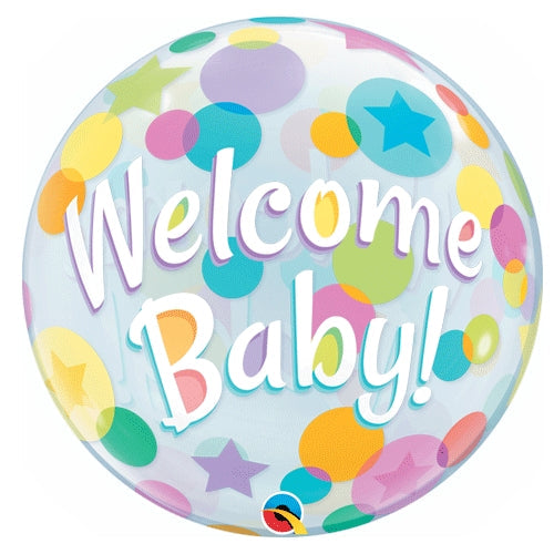 Qualatex Welcome  Baby Dots 22 Inch Bubble Balloon [25860]