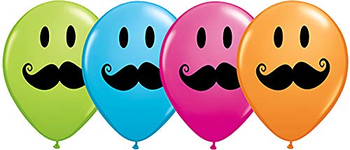 SMILE FACE MUSTACHE 11 Inch Assorted Color Latex Balloons 50 Count [60044]