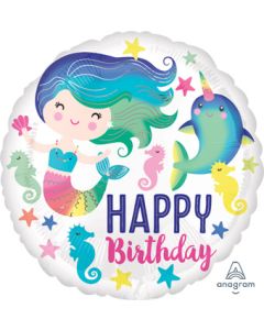Happy Birthday Colorful Mermaid 18 Inch Foil Mylar Balloon [38554]