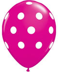 Qualatex Wild Berry with White Big Polka Dots 11 inch Latex Balloons 50 Count [37225]