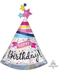 Happy Birthday Sparkle Party Hat Banner 36 Inch Foil Mylar Balloon [39956]